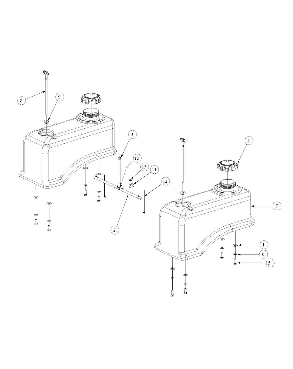 Fuel Tank Assembly Diagram and Parts List for M54-HN 53CB5ETW750-24HP-OHV Cub Cadet Lawn Tractor